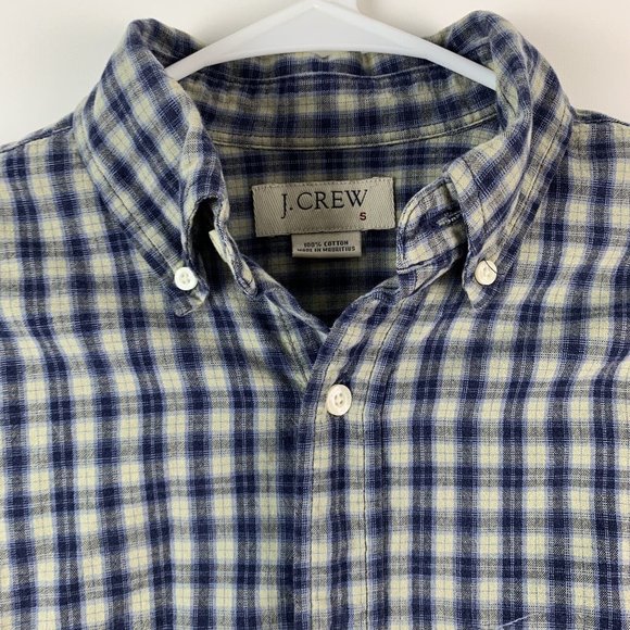 J Crew Mens Size Small Button Front Dress Shirt Micro Plaid Check Blue Green - Picture 6 of 6